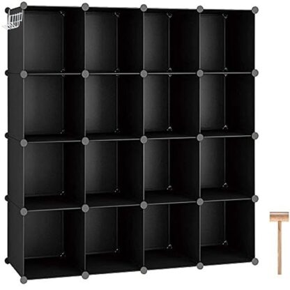 C&AHOME Cube Storage Organizer, 16-Cube Shelves Units, Plastic Storage Cubes, DIY Closet Organizer, Modular Closet Storage Shelves Ideal for Home, Bedroom, 48.4" L × 12.4" W × 48.4" H Black SUM3016H