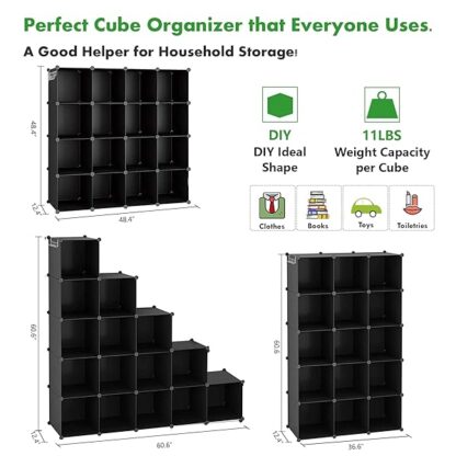 C&AHOME Cube Storage Organizer, 16-Cube Shelves Units, Plastic Storage Cubes, DIY Closet Organizer, Modular Closet Storage Shelves Ideal for Home, Bedroom, 48.4" L × 12.4" W × 48.4" H Black SUM3016H - Image 6