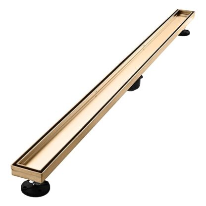 AVSIILE Linear Shower Floor Drain, Brushed Gold 48 Inch 304 Stainless Steel Bathroom Drains Kit, Re