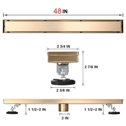 AVSIILE Linear Shower Floor Drain, Brushed Gold 48 Inch 304 Stainless Steel Bathroom Drains Kit, Re - Image 7