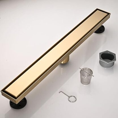 AVSIILE Linear Shower Floor Drain, Brushed Gold 48 Inch 304 Stainless Steel Bathroom Drains Kit, Re - Image 8