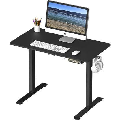 SHW Small Electric Height Adjustable Sit Stand Desk with Hanging Hooks and Cable Management, 40 x 2 - Image 3