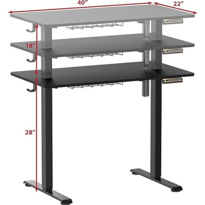 SHW Small Electric Height Adjustable Sit Stand Desk with Hanging Hooks and Cable Management, 40 x 2 - Image 5