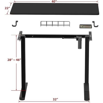 SHW Small Electric Height Adjustable Sit Stand Desk with Hanging Hooks and Cable Management, 40 x 2 - Image 6