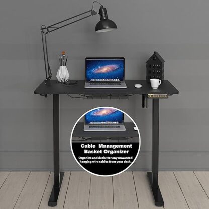 SHW Small Electric Height Adjustable Sit Stand Desk with Hanging Hooks and Cable Management, 40 x 2 - Image 7