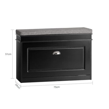 Haotian FSR82-L-SCH, Black Hallway Shoe Bench Shoe Rack Shoe Cabinet with Flip-Drawer and Seat Cush - Image 4