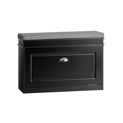 Haotian FSR82-L-SCH, Black Hallway Shoe Bench Shoe Rack Shoe Cabinet with Flip-Drawer and Seat Cush