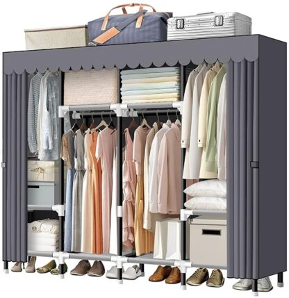 LOKEME Portable Closet, 67 Inch Wardrobe Closet for Hanging Clothes with 4 Hanging Rods, 25mm Steel