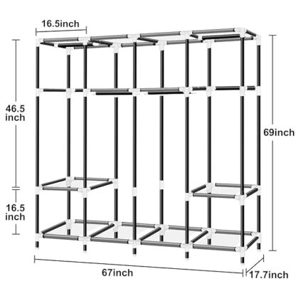 LOKEME Portable Closet, 67 Inch Wardrobe Closet for Hanging Clothes with 4 Hanging Rods, 25mm Steel - Image 6