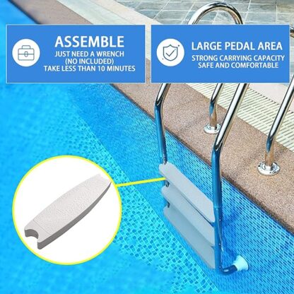 3-Pack 18" Universal Pool Ladder Steps Replacement,Heavy-Duty Molded Plastic Swimming Pool Lad - Image 6