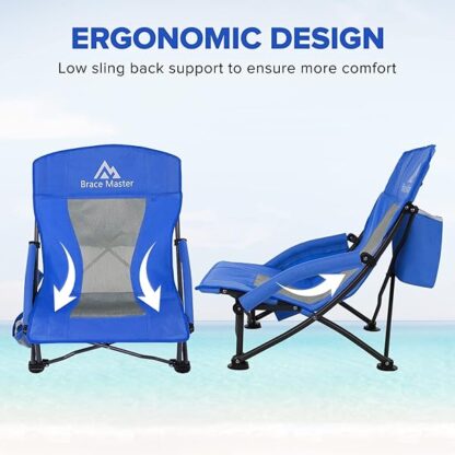 Brace Master Beach Chair Camping Chair,Low Back Sand Chairs,Foldable Mesh Back Design with Cup Hold - Image 3