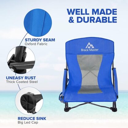 Brace Master Beach Chair Camping Chair,Low Back Sand Chairs,Foldable Mesh Back Design with Cup Hold - Image 4