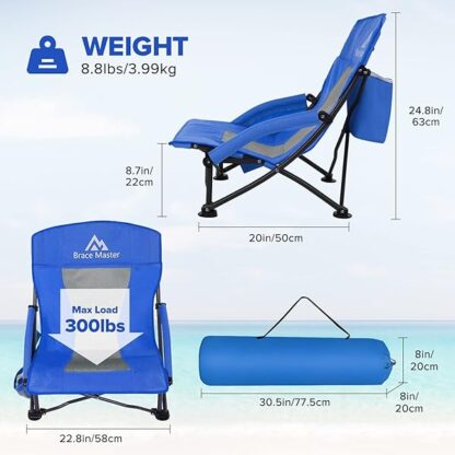 Brace Master Beach Chair Camping Chair,Low Back Sand Chairs,Foldable Mesh Back Design with Cup Hold - Image 5