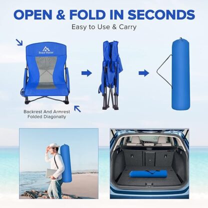 Brace Master Beach Chair Camping Chair,Low Back Sand Chairs,Foldable Mesh Back Design with Cup Hold - Image 6