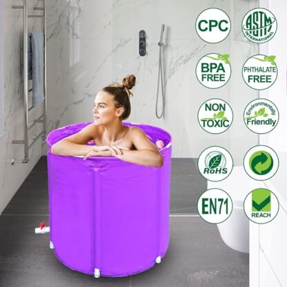 Portable Plastic Bathtub, Folding Spa BathTub for Adults,23"×25" Freestanding Soaking Tu - Image 3