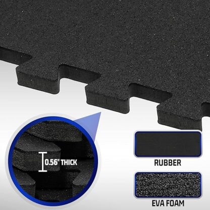 SUPERJARE 0.56 Inch Thick Exercise Equipment Mats, 6 Tiles EVA Foam Mats with Rubber Top, 24 sqft - Image 6