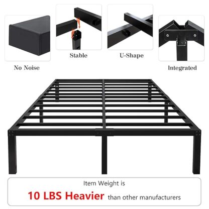 yookare 18 Inch Tall 3500lbs Heavy Duty Bed Frame Metal Platform/Maximum Storage/Mattress Foundation/Steel Slats Support/Noise Free/Box Spring Replacement,Queen - Image 3