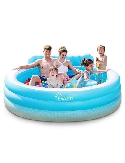 Evajoy Inflatable Pool, Full-Sized Inflatable Swimming Family Pool with Seats, 88"x85"X30