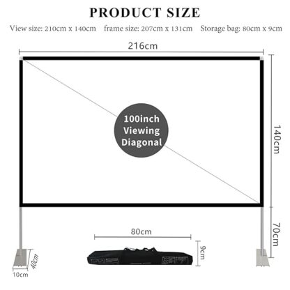 Projector Screen with Stand 100 inch 16:9 HD 4K Outdoor Projector Screen for Home Theater 3D Fast-F - Image 3