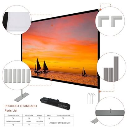 Projector Screen with Stand 100 inch 16:9 HD 4K Outdoor Projector Screen for Home Theater 3D Fast-F - Image 5