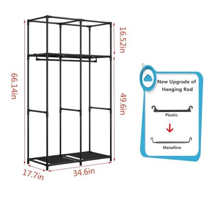 SORCEDAS Portable Wardrobe Closet Storage Organizer Metal Hanging Rack Non-Woven Fabric 34 Inch Bla - Image 6