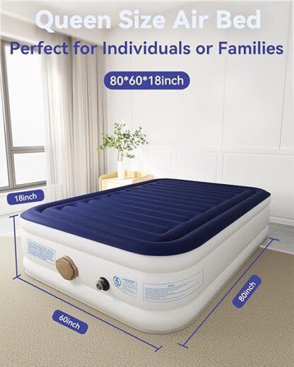 Queen Air Mattress with Built in Pump, 18'' Luxury Comfort Inflatable Mattress with Rechargeable Pump, Portable Cordless Self Blow Up Mattress, Durable Air Bed for Home&Guests, 660lb Max - Image 9