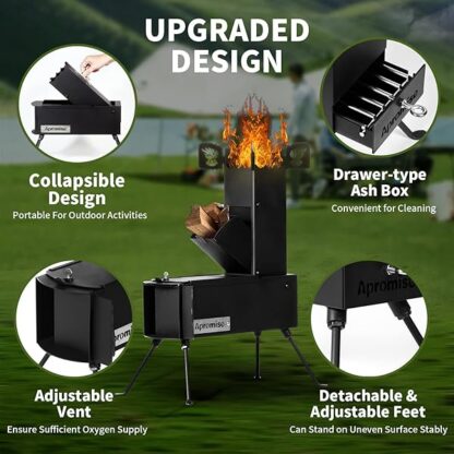 APROMISE Rocket Stove - Rocket Stove Wood Burning Portable with Free Carrying Bag and Fire Poker | - Image 3