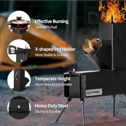 APROMISE Rocket Stove - Rocket Stove Wood Burning Portable with Free Carrying Bag and Fire Poker | - Image 4