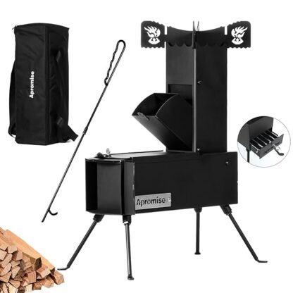 APROMISE Rocket Stove - Rocket Stove Wood Burning Portable with Free Carrying Bag and Fire Poker |