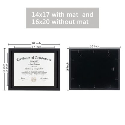 DOAI ART Diploma Frame 14x17 with Mat Classic Black Display Document/Certificate 16x20 without Mat - Image 5