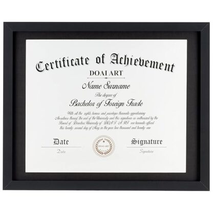 DOAI ART Diploma Frame 14x17 with Mat Classic Black Display Document/Certificate 16x20 without Mat