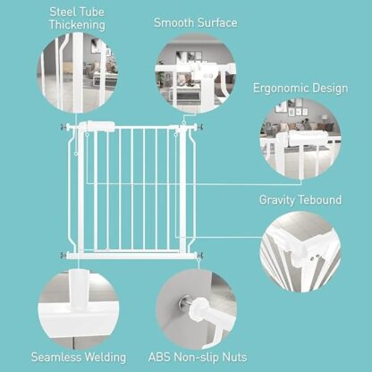 WAOWAO Extra Wide Baby Gate 48.03-52.76" Easy Walk Thru Pressure Mount Auto Close White Metal - Image 3