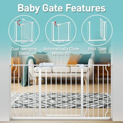 WAOWAO Extra Wide Baby Gate 48.03-52.76" Easy Walk Thru Pressure Mount Auto Close White Metal - Image 4