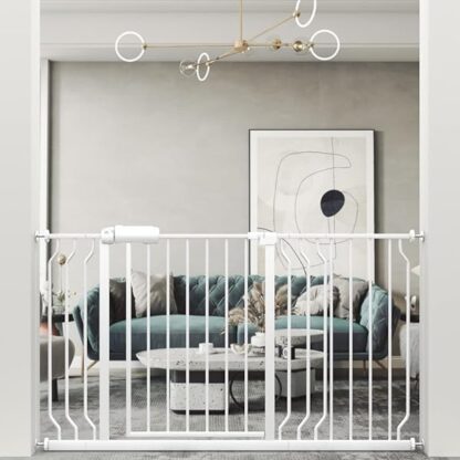 WAOWAO Extra Wide Baby Gate 48.03-52.76" Easy Walk Thru Pressure Mount Auto Close White Metal