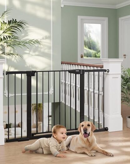 Cumbor 29.7"-51.5" Baby Gate Extra Wide, Safety Dog Gate for Stairs Easy Walk Thru Auto C