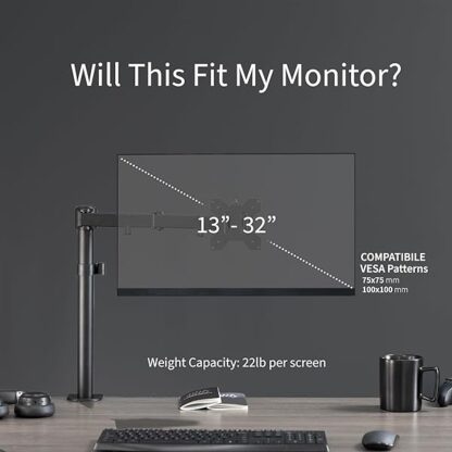 VIVO Single Monitor Mount Stand for Desks, Holds Screens up to 32 in Regular and 38 in Ultrawide - Image 5