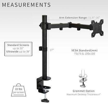 VIVO Single Monitor Mount Stand for Desks, Holds Screens up to 32 in Regular and 38 in Ultrawide - Image 7