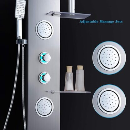 ELLO&ALLO Shower Panel System Tower, Brushed Nickel & LED Rainfall Waterfall Shower Head - Image 5