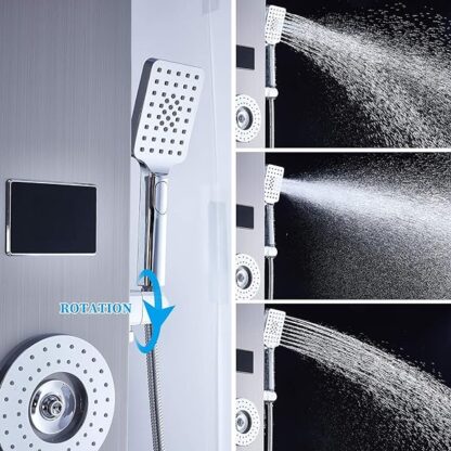 ELLO&ALLO Shower Panel System Tower, Brushed Nickel & LED Rainfall Waterfall Shower Head - Image 8